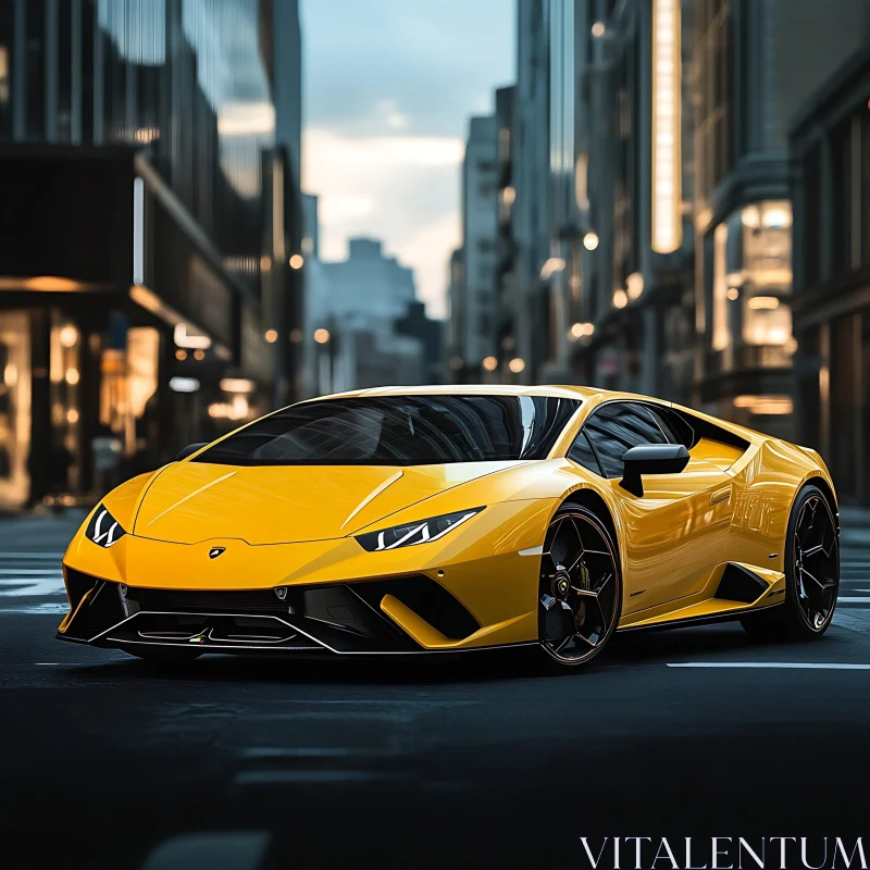 Luxury Yellow Sports Car Downtown AI Image