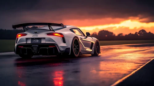 Elegant Sports Car with Sunset Reflection