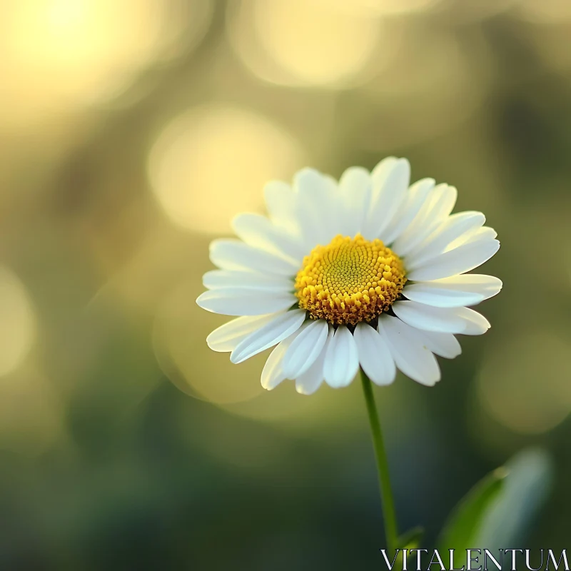 Sunlit Daisy with Green and Yellow Bokeh Background AI Image