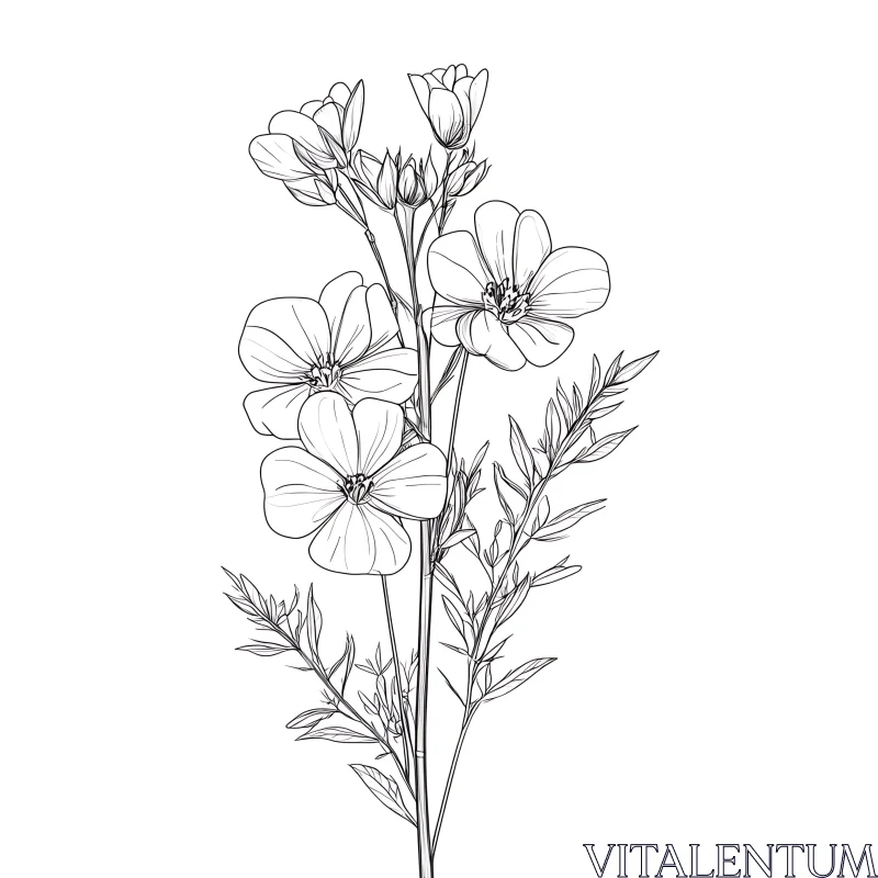 Intricate Floral Drawing in Black and White AI Image