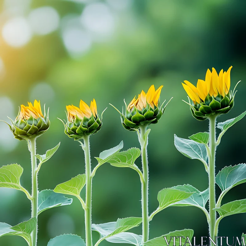 Sunflowers in Early Bloom AI Image