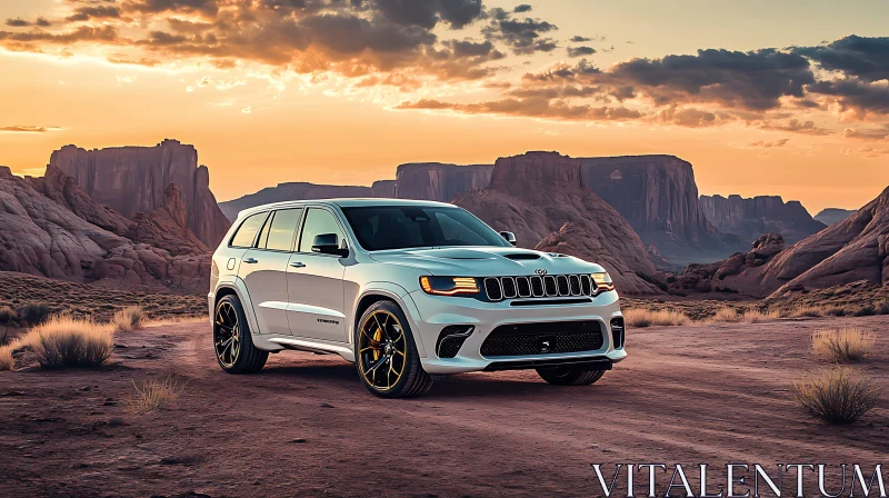 AI ART Luxurious SUV in a Rugged Desert Setting at Dusk