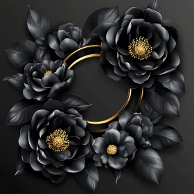 Modern Botanical Art: Black Flowers and Golden Rings