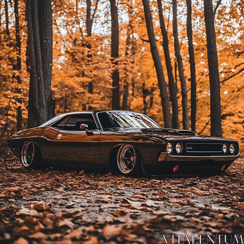 Vintage Car Amidst Fall Leaves AI Image