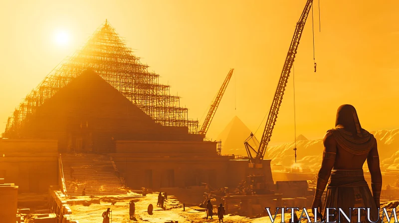 Ancient Egyptian Pyramid Construction Scene AI Image