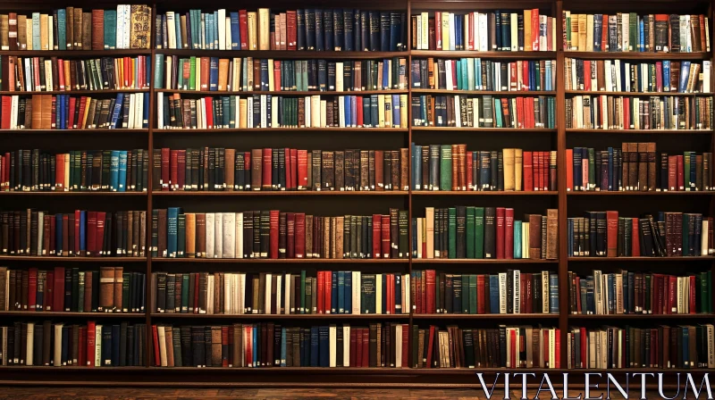 Library Shelf with Diverse Book Collection AI Image