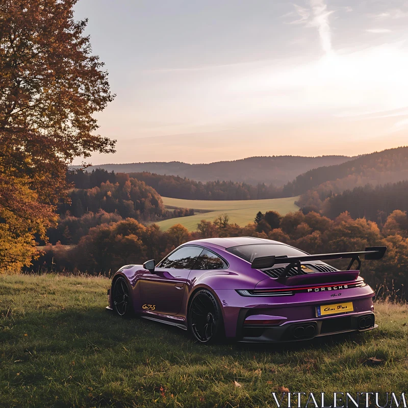 Elegant Sports Car in Nature at Sunset AI Image