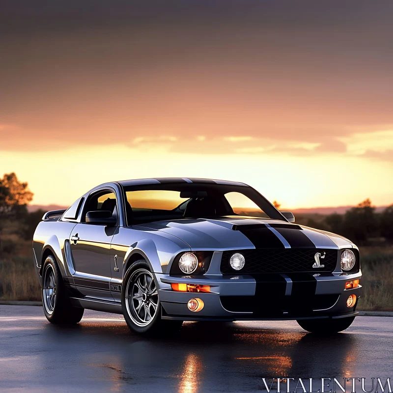 Sleek Mustang at Sunset AI Image