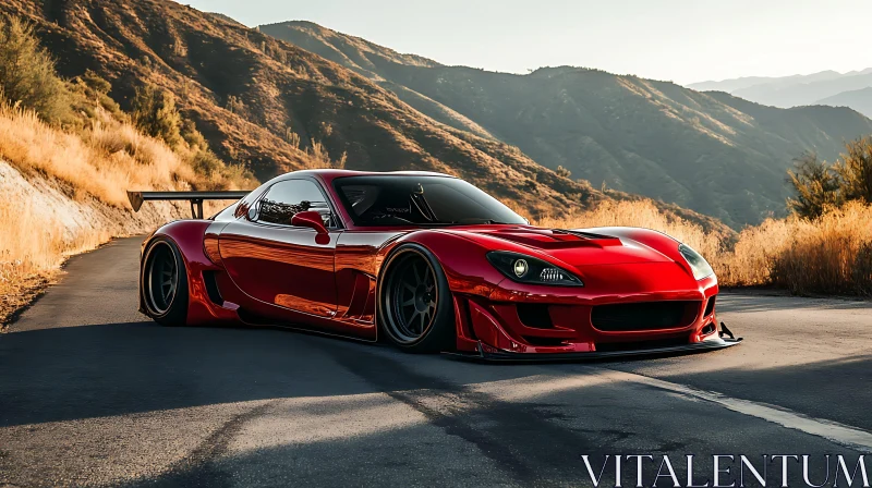 Red Sportscar on a Scenic Mountain Road AI Image