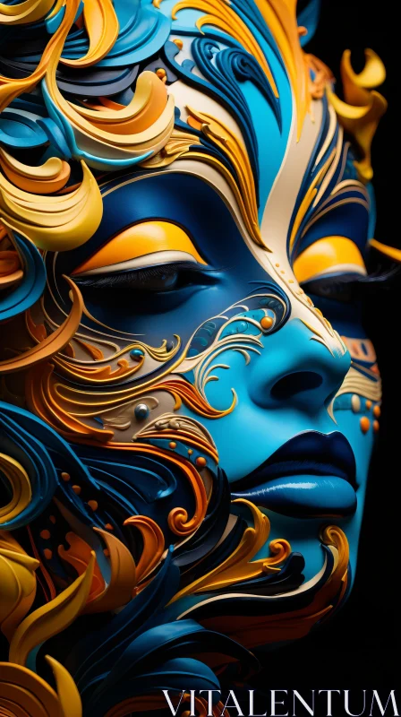 Captivating 3D Art Design in Dark Azure and Yellow AI Image