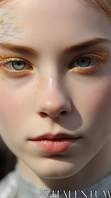 Captivating Portrait of a Woman with Light Colored Eye Makeup AI Image
