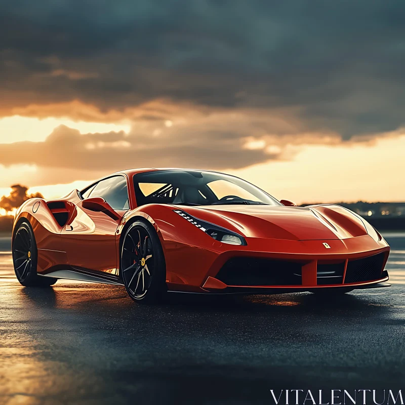 Luxury Red Car at Dusk AI Image