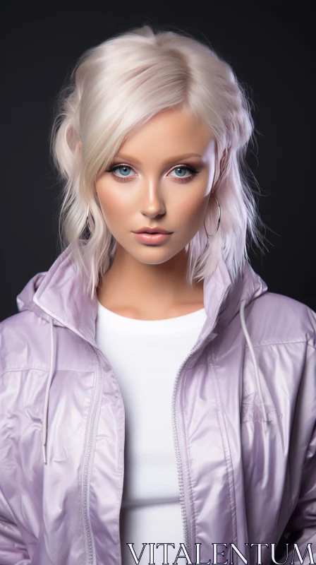 Stunning Blonde Beauty in a Purple Jacket - Photorealistic Detail AI Image