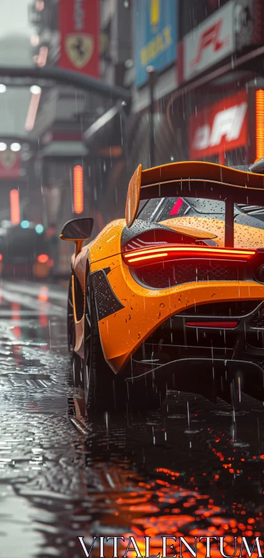 Rain-Soaked Urban Sports Car AI Image