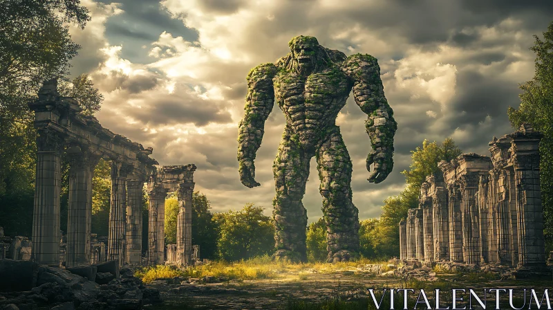 Nature Golem Amidst Ancient Ruins AI Image