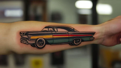 Vintage Car Tattoo Art on Forearm