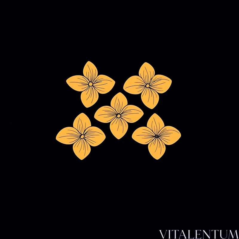 AI ART Yellow Petals Pattern on Dark Canvas