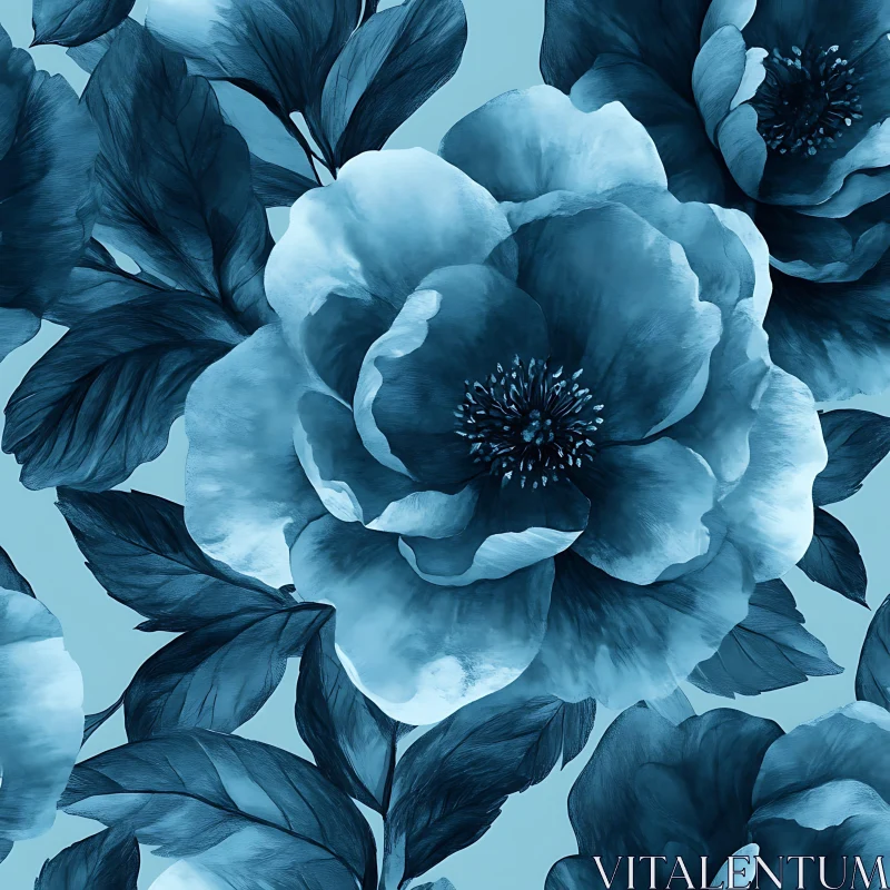 Blue Botanical Floral Art AI Image