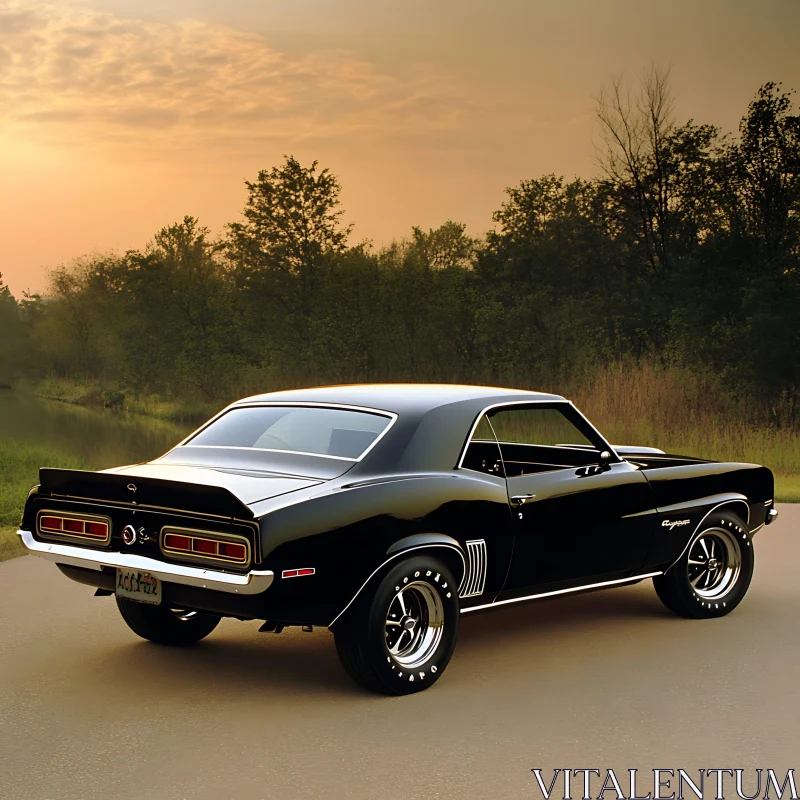 Vintage Black Car on Scenic Road AI Image