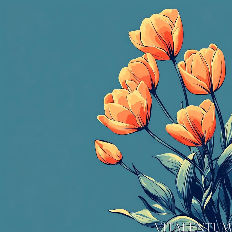 Blooming Orange Tulips Art AI Image