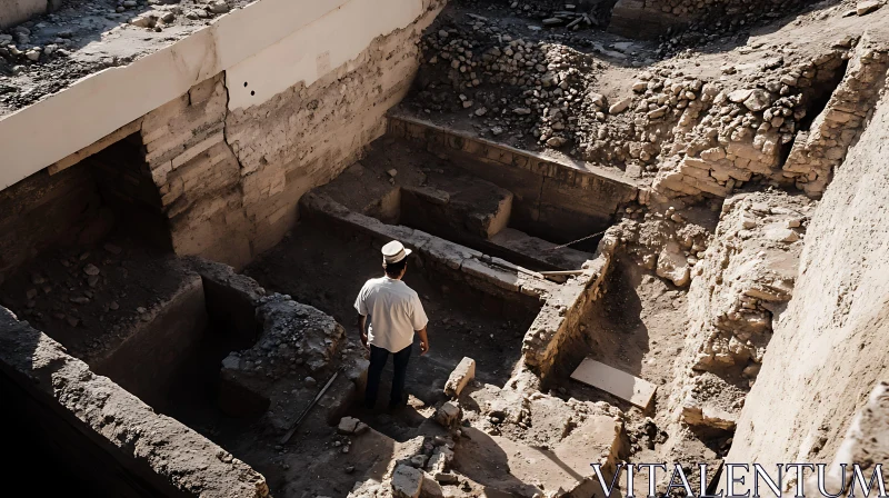 Archaeologist in Historical Ruins AI Image