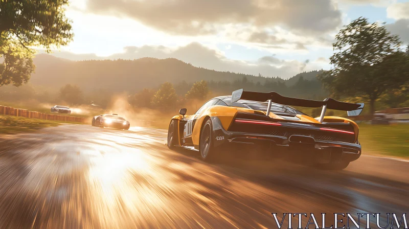 Sunset Racing Scene with Sports Cars AI Image