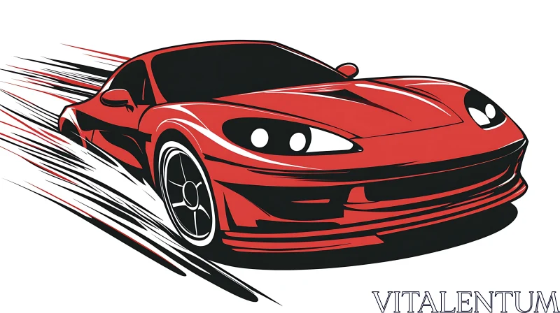 High-Speed Red Sports Car Sketch AI Image