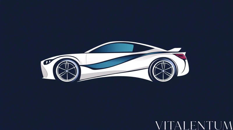 Sleek White and Blue Sports Car Illustration AI Image