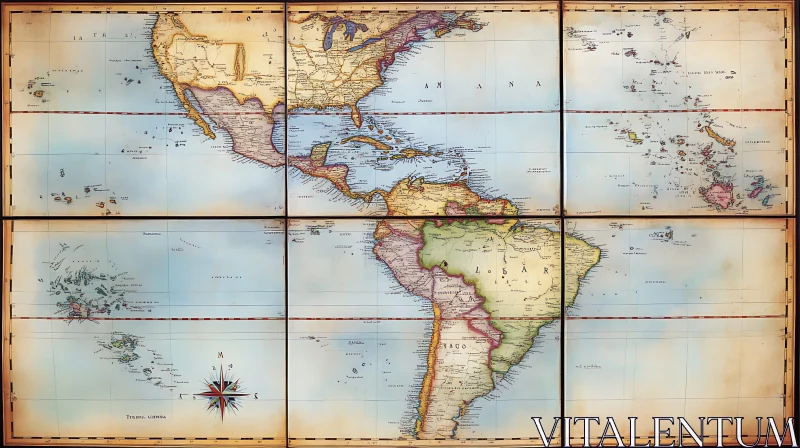 Historic Geographical Map of the Americas AI Image