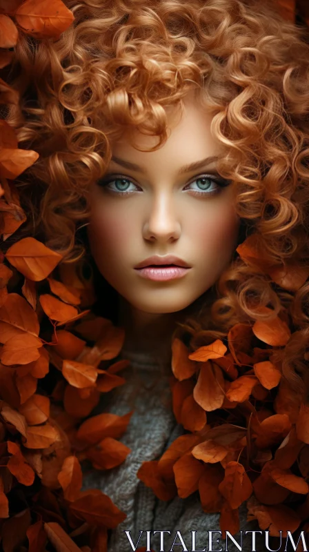 Captivating Curly Blonde Woman in Autumn Leaves - Photorealistic Art AI Image