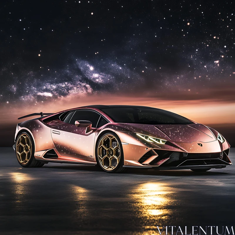 Elegant Car with Galactic Background AI Image