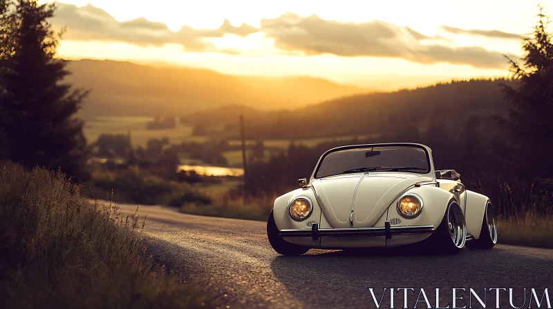 Vintage White Convertible at Sunset AI Image