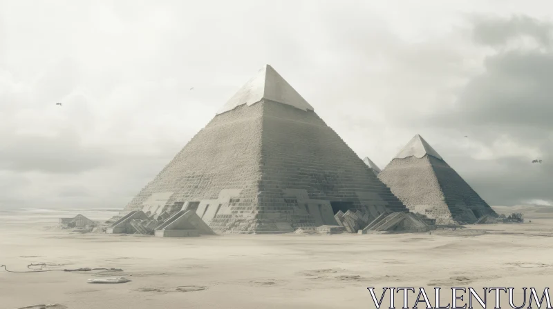 Majestic Pyramids in the Desert: A Surrealistic Artwork AI Image