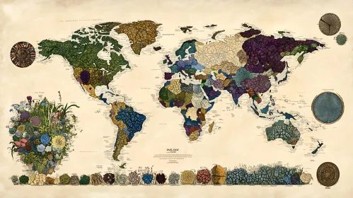 Floral and Botanical World Map Art