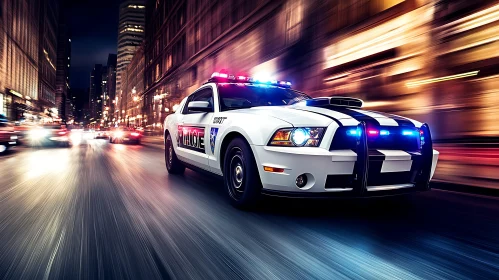 Urban Police Pursuit at Night