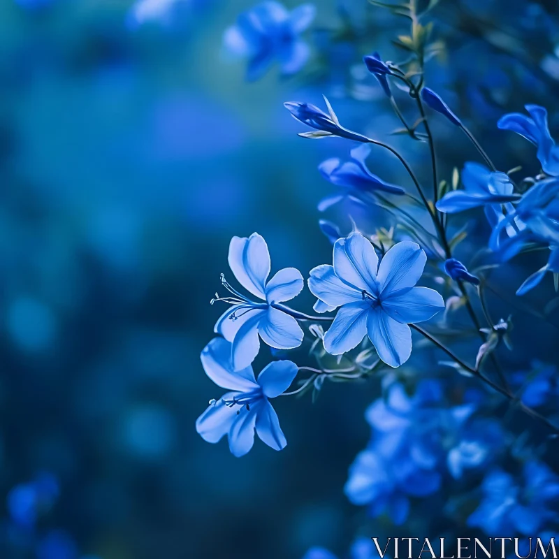 Delicate Blue Flowers in Botanical Harmony AI Image