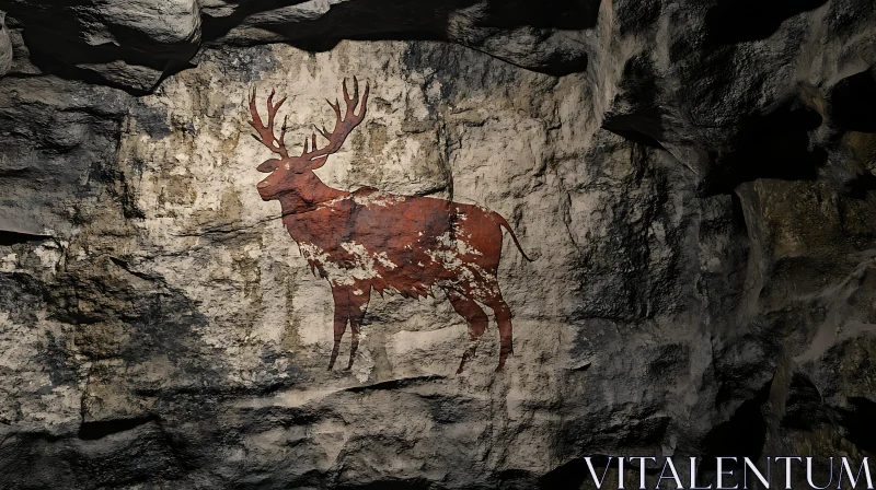 Prehistoric Rock Painting of Deer AI Image