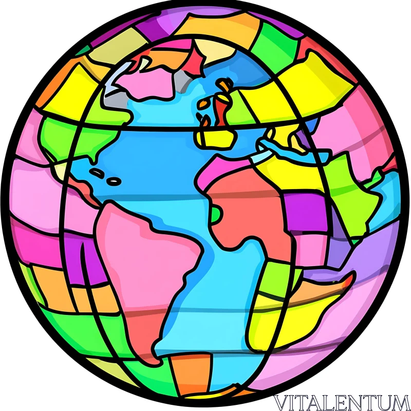 Vibrant Stained-Glass Globe Art AI Image