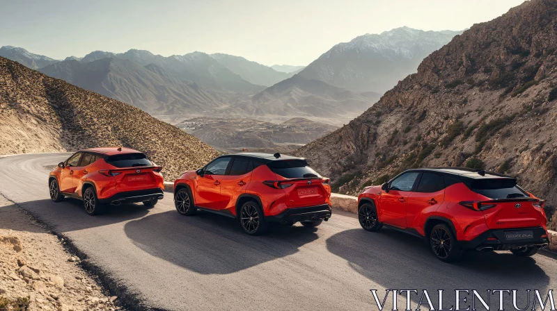 AI ART Stylish Red SUVs on Winding Mountain Path