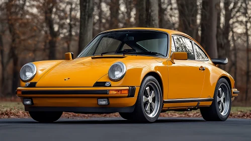 Classic Yellow Sports Car Among Autumn Trees