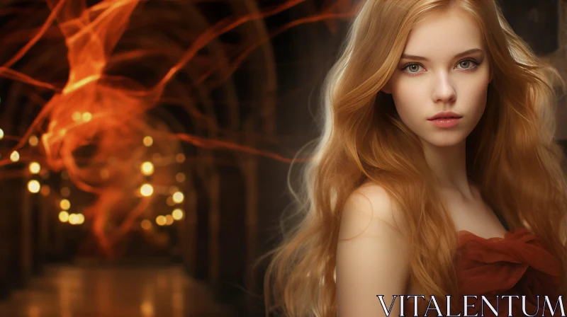 Enchanting Urban Fairy Tale: A Young Girl with Fire Streaks AI Image