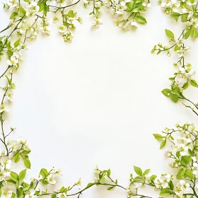 Minimalist White Flower Border with Green Leaves