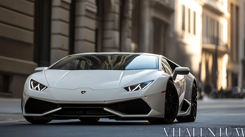 Luxury White Sports Car on City Street AI Image