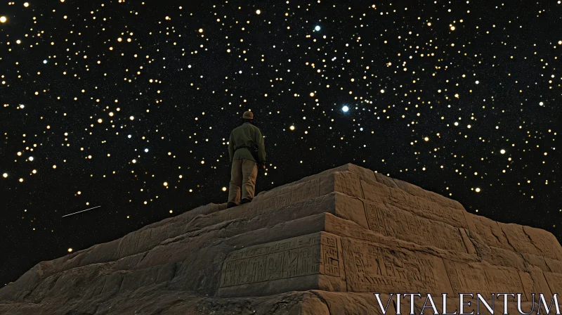 Night Sky Exploration on Ancient Pyramid AI Image