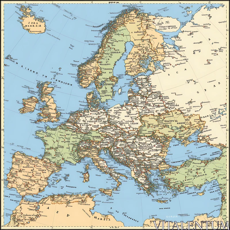 Detailed Europe Vintage Map AI Image