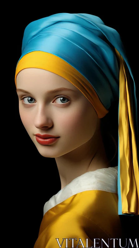 AI ART Captivating Artwork of a Girl with a Pearl Earring and Blue Scarf