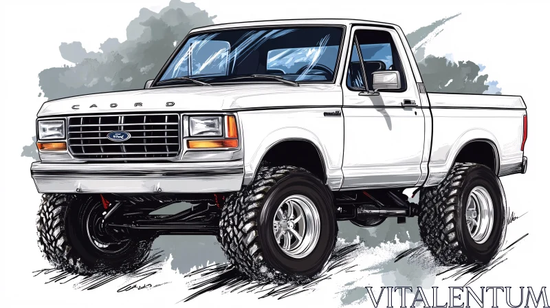 AI ART Classic Pickup Truck Artwork - White Off-Roader