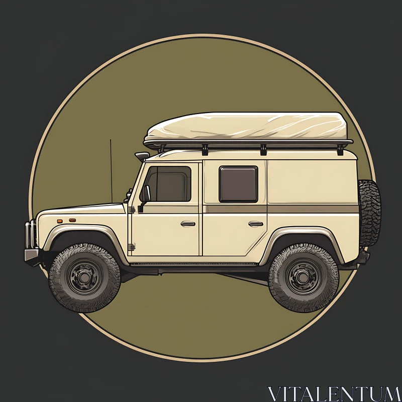 Retro Adventure Vehicle with Rooftop Camping Tent AI Image