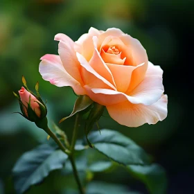 Peach Rose Close-Up with Rosebud