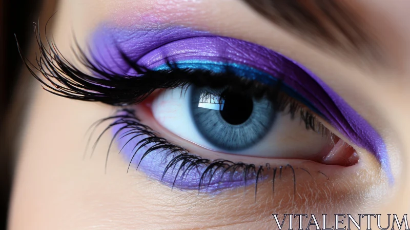 AI ART Purple and Azure Eye Makeup: Accurate and Detailed Close-Up Shot